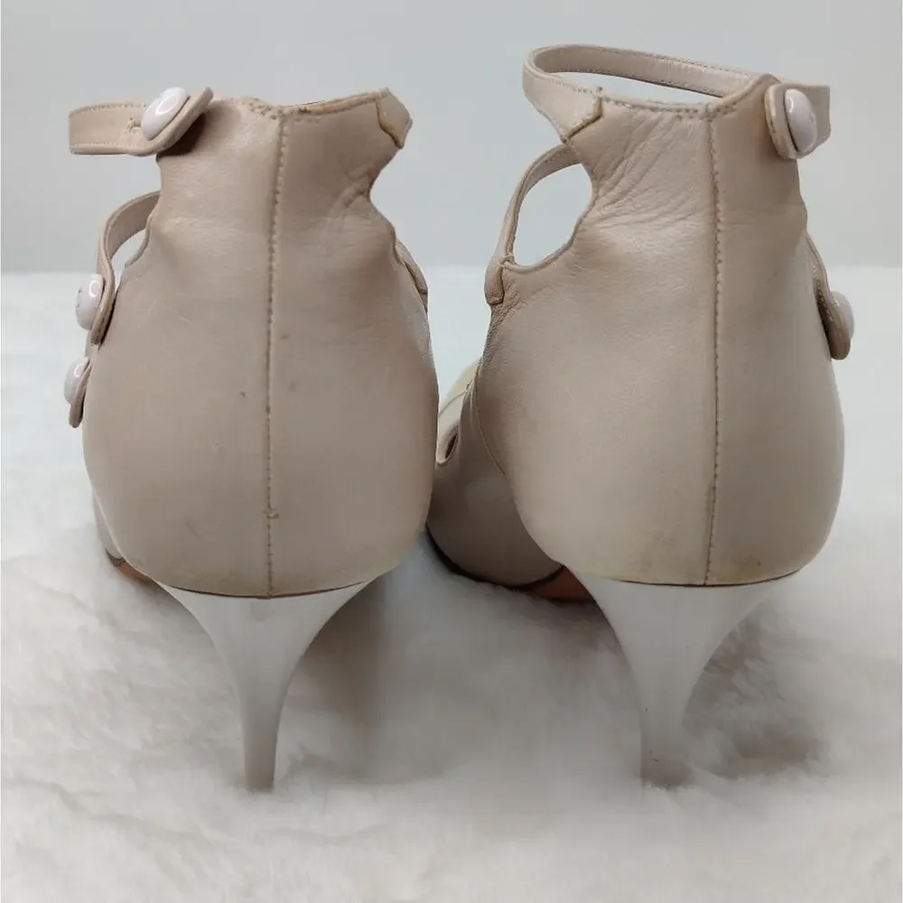 Vintage 90s Nude cap toe CHANEL Mary Jane Pumps sz 40.5/9 - Picture 6 of 10